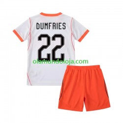 Camisola Países Baixos Denzel Dumfries 22 Criança Equipamento Segundo Copa do Mundo 2026 Manga Curta